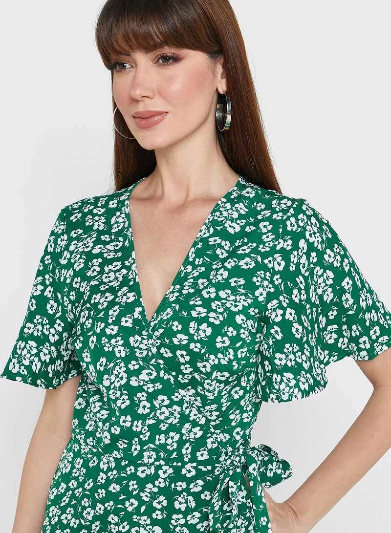 ELLA Short - Sleeve Belted Floral Print Dress