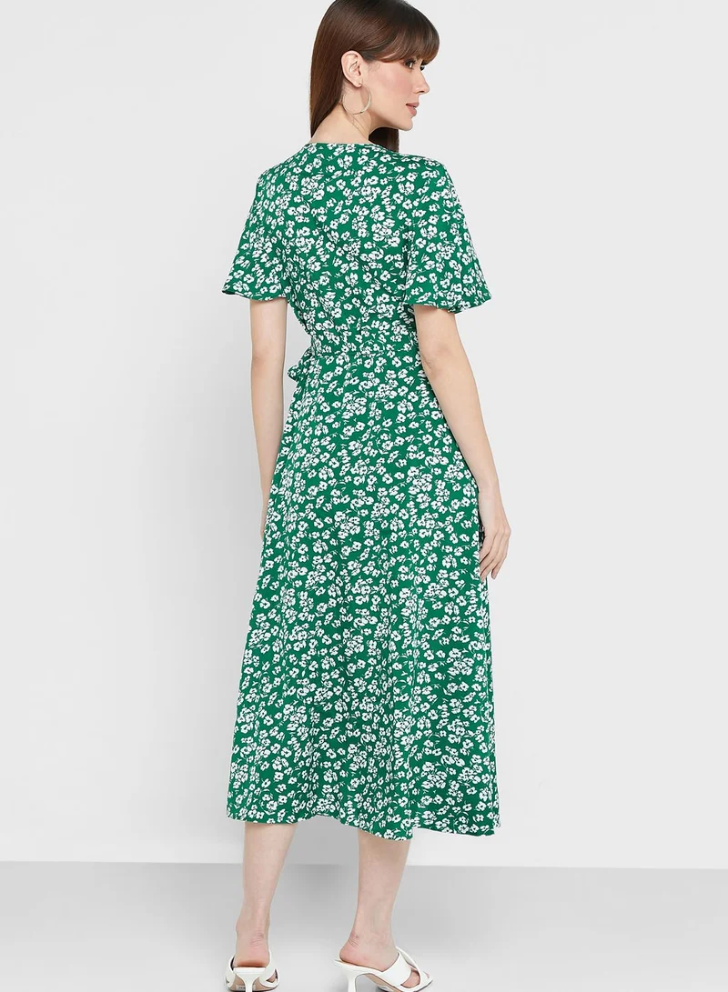 ELLA Short - Sleeve Belted Floral Print Dress