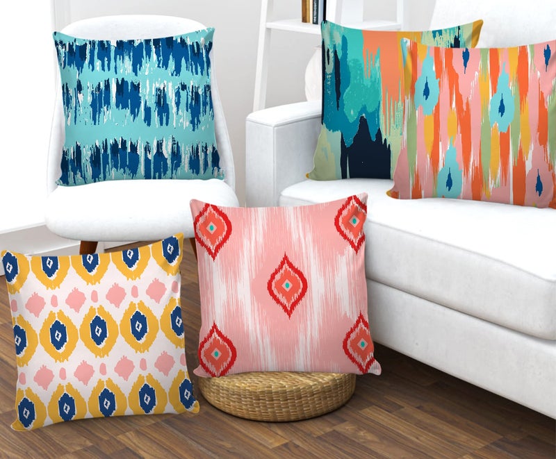 AEROHAVEN Premium Set of 5 Ikat Digital Printed Hand Stitched Throw Pillow/Cushion Covers - (Multi, 16 x 16 Inch, CC190) - Image 1