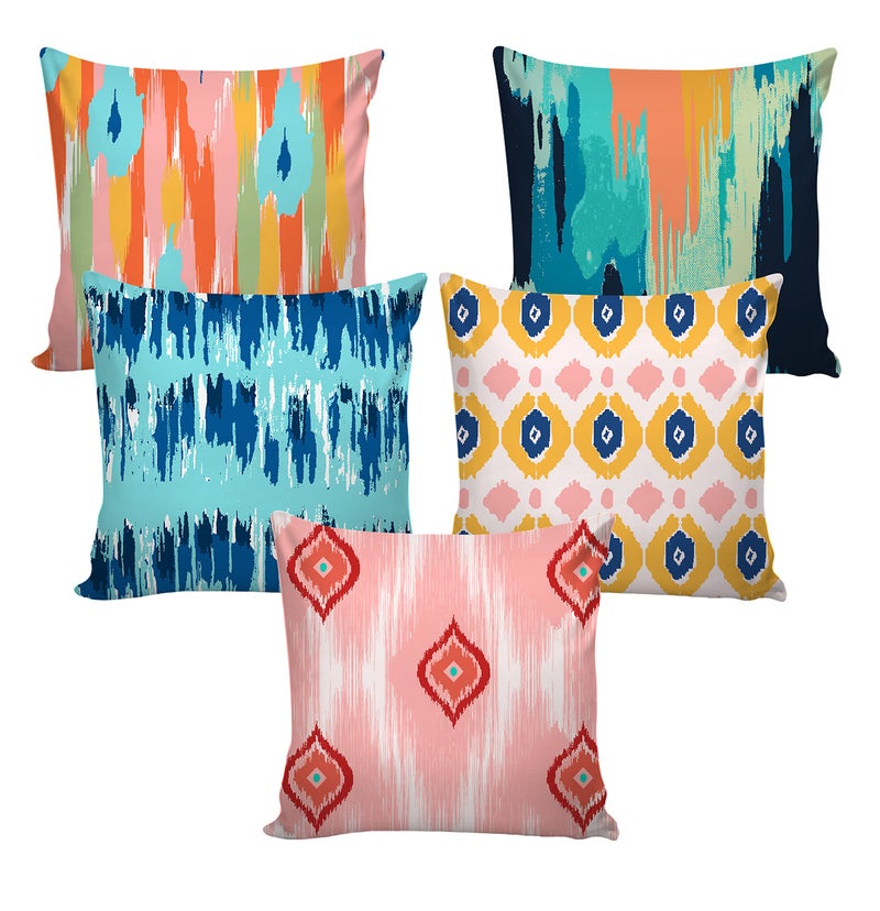 AEROHAVEN Premium Set of 5 Ikat Digital Printed Hand Stitched Throw Pillow/Cushion Covers - (Multi, 16 x 16 Inch, CC190) - Image 2