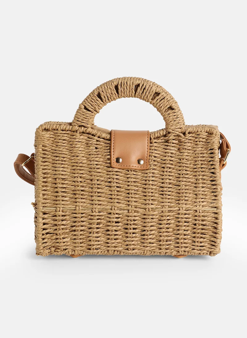 Haute Sauce Solid Interlock Regular Jute Hand Bag For Women