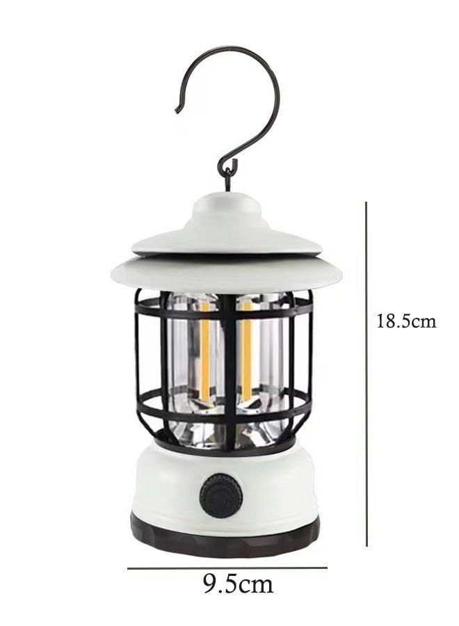 Portable Outdoor Tent Lamp Vintage Camping Lantern IPX4 Waterproof Lightweight Decorative with Hook (White) - Image 3