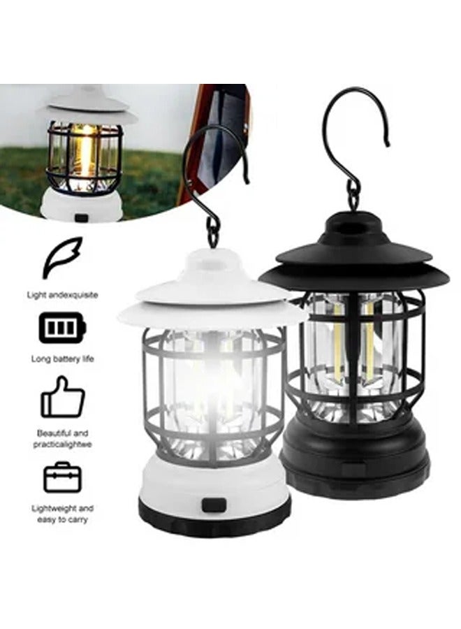 Portable Outdoor Tent Lamp Vintage Camping Lantern IPX4 Waterproof Lightweight Decorative with Hook (White) - Image 4
