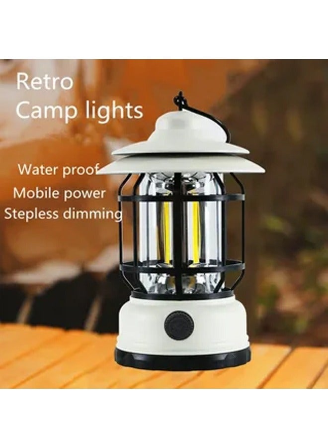 Portable Outdoor Tent Lamp Vintage Camping Lantern IPX4 Waterproof Lightweight Decorative with Hook (White) - Image 1