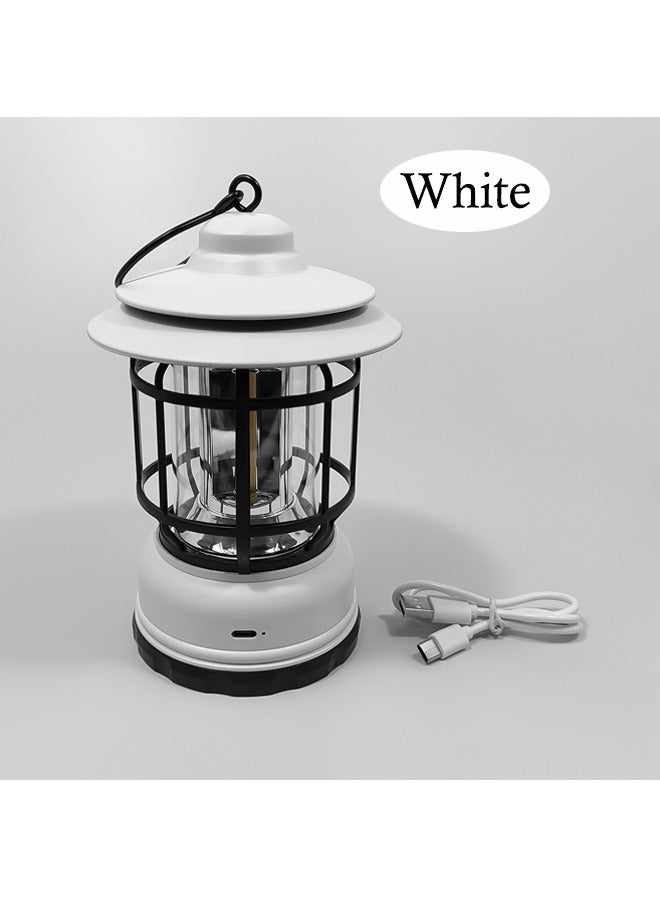 Portable Outdoor Tent Lamp Vintage Camping Lantern IPX4 Waterproof Lightweight Decorative with Hook (White) - Image 2