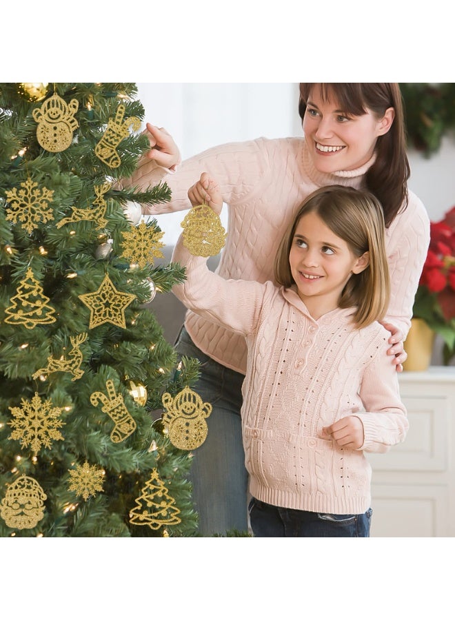 تشيلور زينة شجرة عيد الميلاد، زينة ندفة ثلج لامعة، 42 قطعة ذهبية لامعة، جوارب، رنة، بابا نويل، رجل ثلج، زينة معلقة بأحجام متنوعة، مثالية لزينة عيد الميلاد الشتوية والداخلية. - Image 3