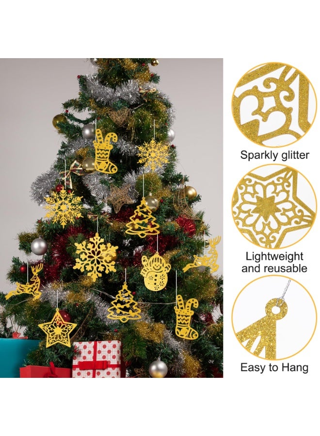 تشيلور زينة شجرة عيد الميلاد، زينة ندفة ثلج لامعة، 42 قطعة ذهبية لامعة، جوارب، رنة، بابا نويل، رجل ثلج، زينة معلقة بأحجام متنوعة، مثالية لزينة عيد الميلاد الشتوية والداخلية. - Image 4