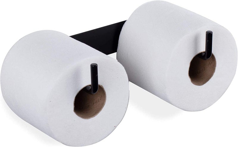 Indian Decor 50900 Double Toilet Paper Holder Shelf Bathroom Accessories Wall Mounted Double Toilet Paper Roll Holder Iron Black  - Image 1