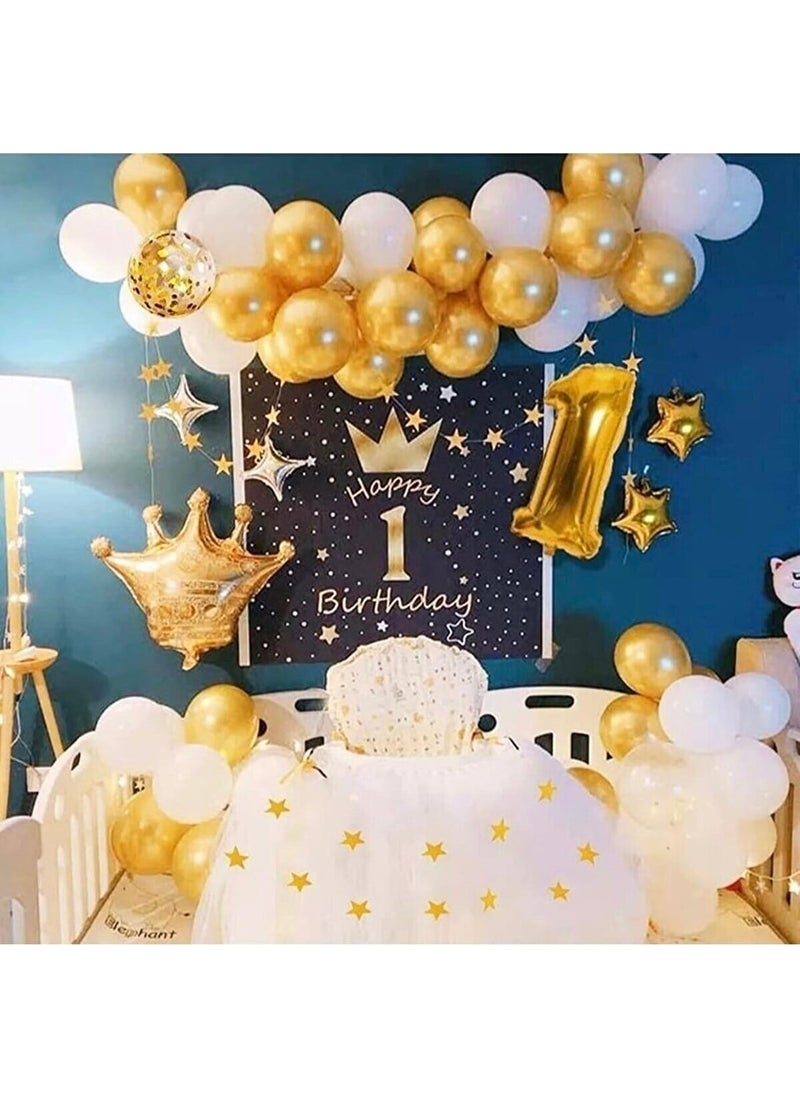 Bkmc King Crown -1 Year Old Gold Chain Balloon Birthday Set 