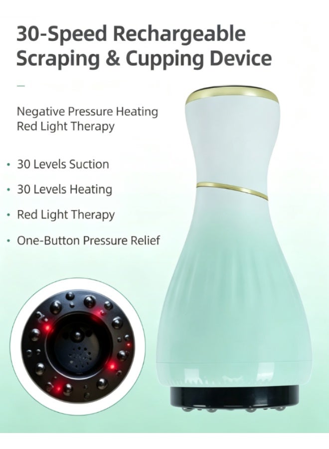 Rechargeable Gua Sha Cupping Massager with Red Light Heating, 30 Levels Vacuum & Heat Steel Ball Massage Device - Image 1