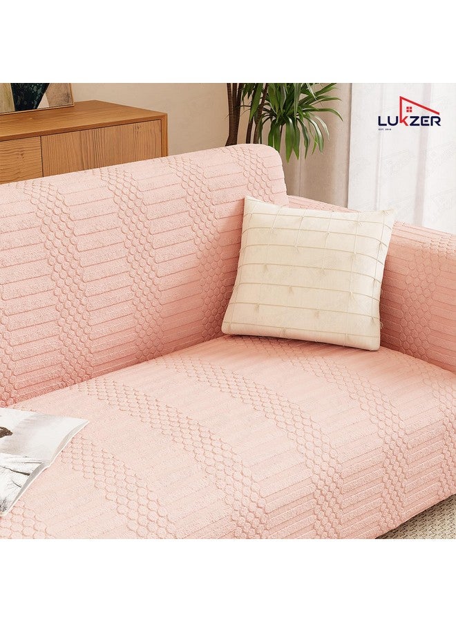 Lukzer غطاء أريكة لوكزر بمقعدين بلون وردي باهت بنمط خطوط منقطة | 240 جرام لكل متر مربع غطاء أريكة قماش جاكار عالمي قابل للتمدد | غطاء أريكة مضاد للانزلاق وقابل للغسل (140-180 سم/SC-068-02) - Image 5