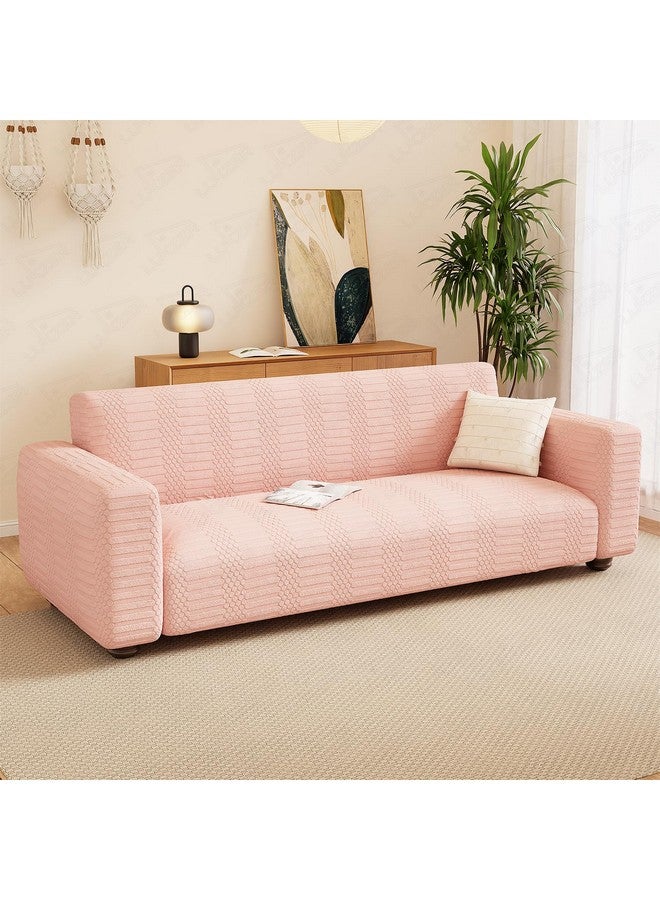 Lukzer غطاء أريكة لوكزر بمقعدين بلون وردي باهت بنمط خطوط منقطة | 240 جرام لكل متر مربع غطاء أريكة قماش جاكار عالمي قابل للتمدد | غطاء أريكة مضاد للانزلاق وقابل للغسل (140-180 سم/SC-068-02) - Image 1