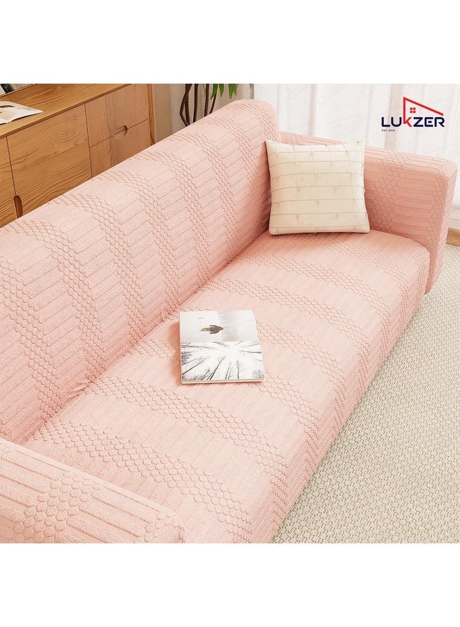Lukzer غطاء أريكة لوكزر بمقعدين بلون وردي باهت بنمط خطوط منقطة | 240 جرام لكل متر مربع غطاء أريكة قماش جاكار عالمي قابل للتمدد | غطاء أريكة مضاد للانزلاق وقابل للغسل (140-180 سم/SC-068-02) - Image 3