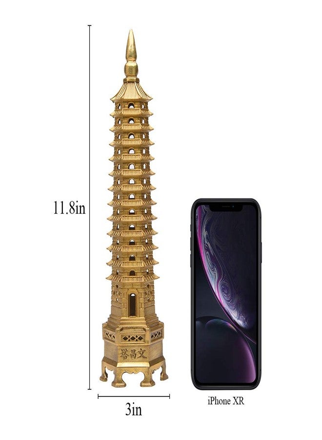 BRASSTAR Brass Feng Shui Statue Wenchang Pagoda Layer 13 Tower 11.8” Length Sculpture Office Home Desk Decor Artifacts Attract Career Fame Academic Wisdom Education Luck TQZDPT40 - Image 2