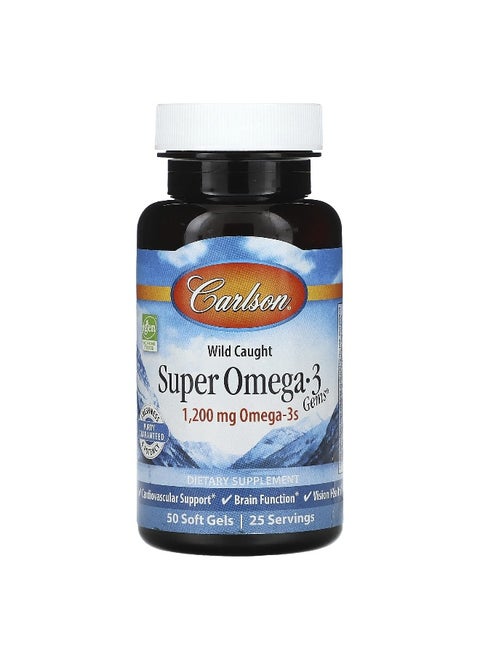 Carlson, Wild Caught Super Omega-3 Gems, 1,200 mg, 50 Soft Gels (600 mg per Soft Gel)