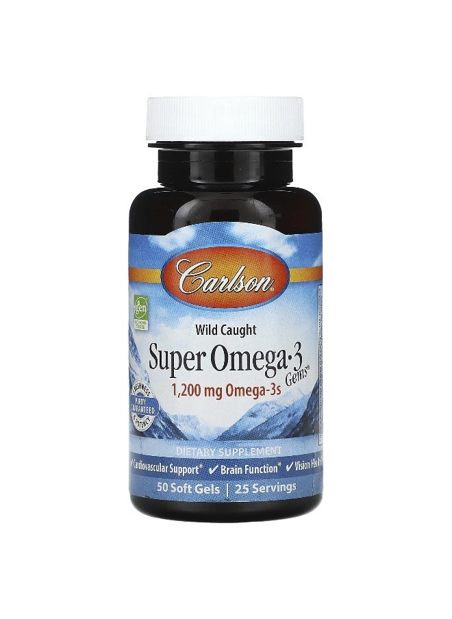 Carlson, Wild Caught Super Omega-3 Gems, 1,200 mg, 50 Soft Gels (600 mg per Soft Gel)