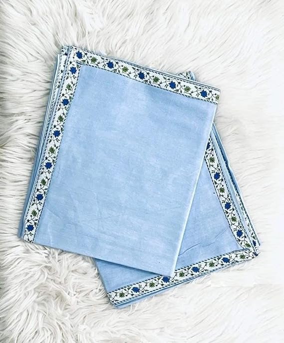Avideco AVIDECO 100 FINE Cotton Beautiful Floral Thin Layer Soft Top SheetAC Summer Sheet Top Sheet Size 60x90 Blue - Image 2