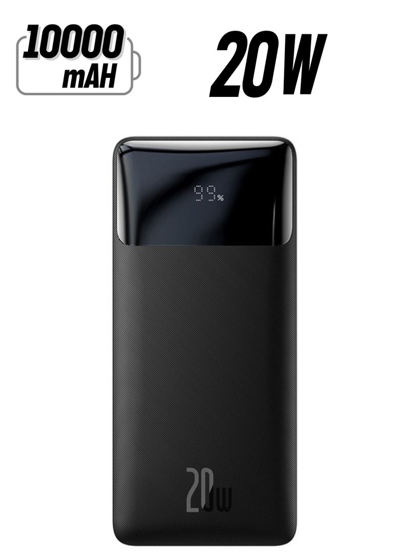 بيسوس Baseus Bipow Digital Display Fast Charge Power Bank 10000mAh 20W Overseas Edition - مع كابل شحن سلسلة بسيطة USB إلى Micro 25 سم أسود - أسود - Image 1