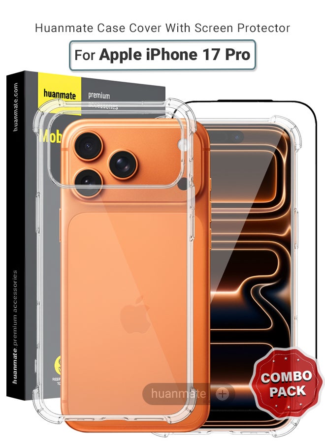 huanmate 2 in 1 Apple iPhone 17 Pro Protection Pack - Ultra Clear Shockproof Case & Edge-to-Edge Screen Protector, 360 Degree Protection, Back Cover & Screen Protector for Apple iPhone 17 Pro - Image 1