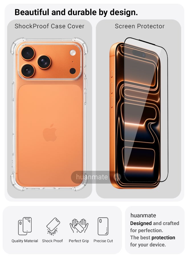 huanmate 2 in 1 Apple iPhone 17 Pro Protection Pack - Ultra Clear Shockproof Case & Edge-to-Edge Screen Protector, 360 Degree Protection, Back Cover & Screen Protector for Apple iPhone 17 Pro - Image 2