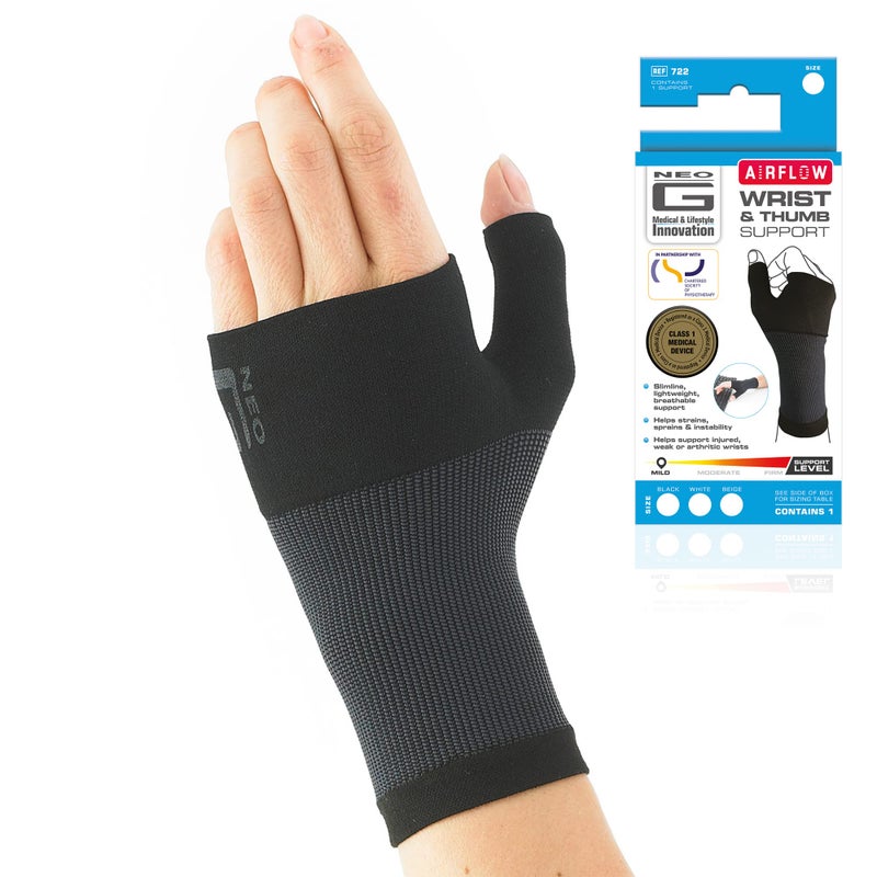 NeoG Wrist and Thumb Support for Arthritis Joint Pain Tendonitis Sprain Wrist Brace Wrist Compression Hand Support S Black