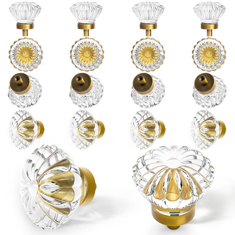 CEYMIO Antique Brass Crystal Cabinet Knobs Cabinets Knob 16 Pack Flower Vintage Glass Clear Crystal Small Pull for Closet Dresser Drawers Cupboard Wardrobe Retro Pulls Old Fashioned Drawer Gorgeous Handle - Image 2