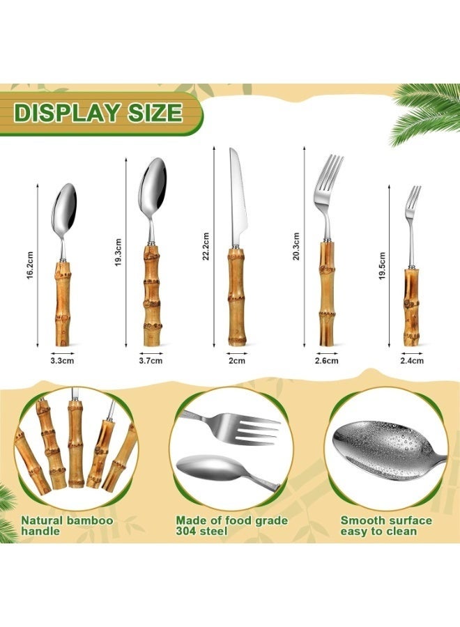 Bamboo Flatware Set, Natural Bamboo Style Handle Silverware Set, Bamboo Flatware Set, 304 Stainless Steel Flatware Cutlery Set, Dinnerware Set - Image 2