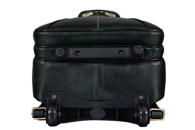 Brand Leather حقيبة ظهر دوارة من الجلد من ماركة BRAND لحمل اللابتوب مع عجلات للسفر، حقيبة سفر صغيرة للأعمال وحقيبة لابتوب للطلاب للرجال والنساء (أخضر) - Image 4