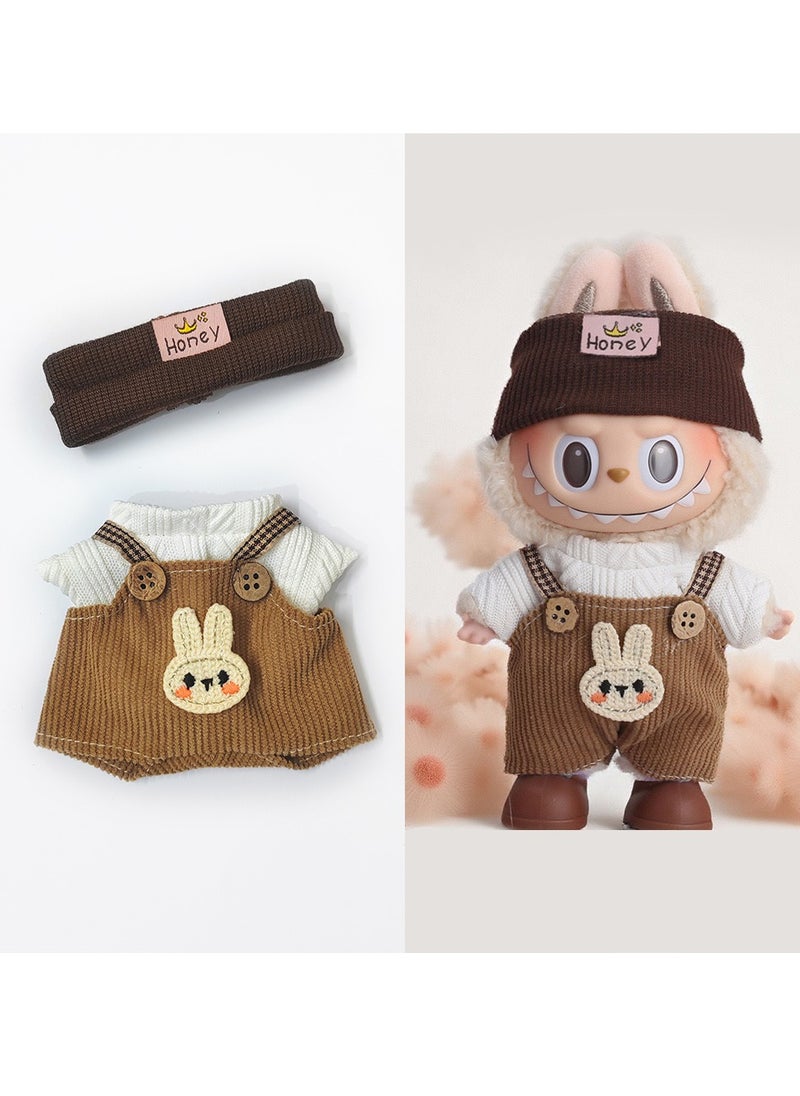 LABUBU Labubu Brown Overalls & Hat Set for 17cm Doll - Stylish Outfit Only (Doll/Shoes Not Incl.)  - Image 1