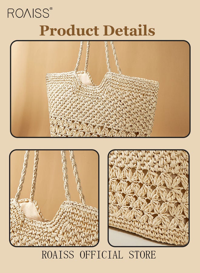 roaiss Women Straw Woven Shoulder Bag Summer Beach Travel Crossbody Handbag Classics Satchel Purse Woven Handbags Women Straw Tote Bag with Zip Woven Basket Bags  - Image 2