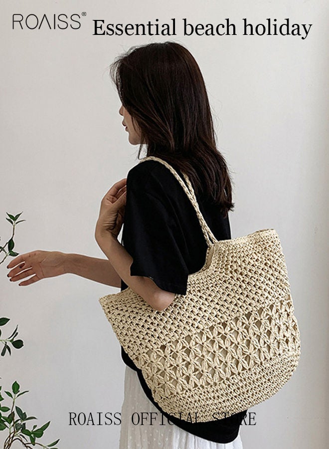 roaiss Women Straw Woven Shoulder Bag Summer Beach Travel Crossbody Handbag Classics Satchel Purse Woven Handbags Women Straw Tote Bag with Zip Woven Basket Bags  - Image 3