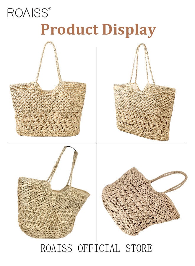 roaiss Women Straw Woven Shoulder Bag Summer Beach Travel Crossbody Handbag Classics Satchel Purse Woven Handbags Women Straw Tote Bag with Zip Woven Basket Bags  - Image 4