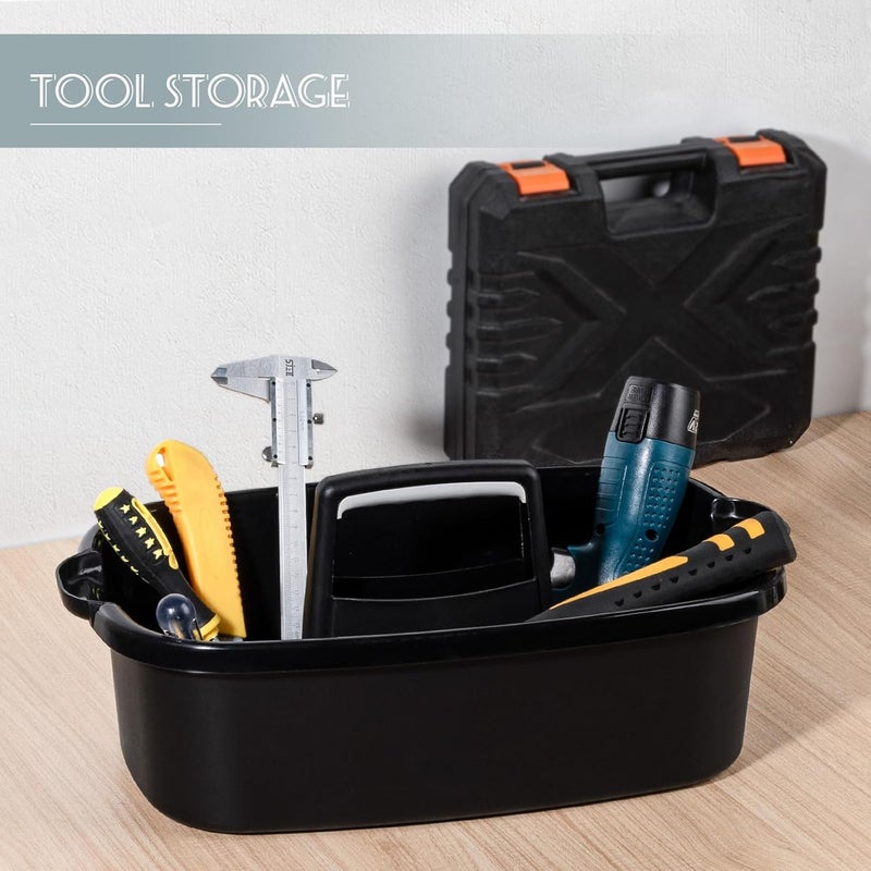 JiatuA حامل مستلزمات التنظيف الكبير سلة دش محمولة منظم إمدادات مع مقبض دلو بلاستيكي تخزين أدوات للحمام، غرفة النوم، المطبخ، سكن الكلية، الحديقة، أسود - Image 4