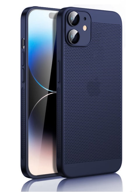 Heat Dissipation Case with Built in Camera Lens Protector Slim Fit Breathable Cooling Anti Fingerprint Hard PC Back ShockproofÂ Cover For Iphone 12 (Blue)