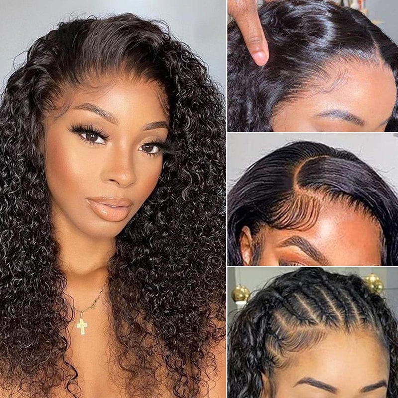 13x4 hd Lace Front Wigs Human Hair Pre Plucked 180 Density Brazilian Wet and Wavy Human Hair Wigs for Black Women Curly Lace Frontal Wig Natural Color Glueless 16 Inch