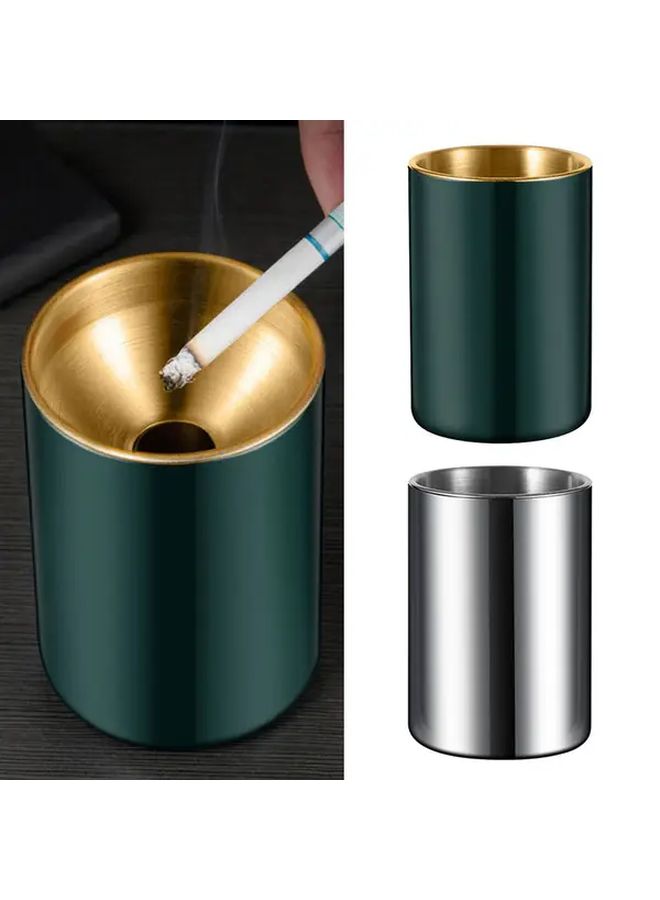 Silvery Mini Ashtray With Lid Portable Stainless Steel Windproof Outdoor Indoors - Image 1