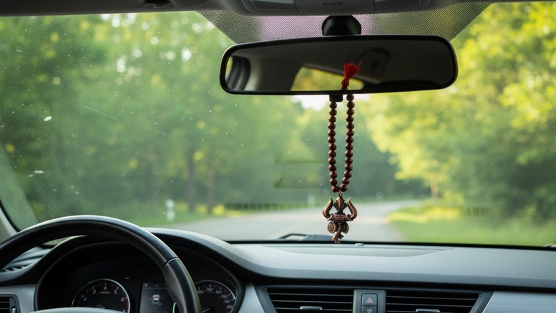AFH Metal Antique Copper Quality Lord Shiva Trishul Damru Om Car Mirror Charm Decorative Hanging Ornament Dream Catcher Positive Vibes Balcony, Gift, Vehicle, Wind Chimes - Image 1