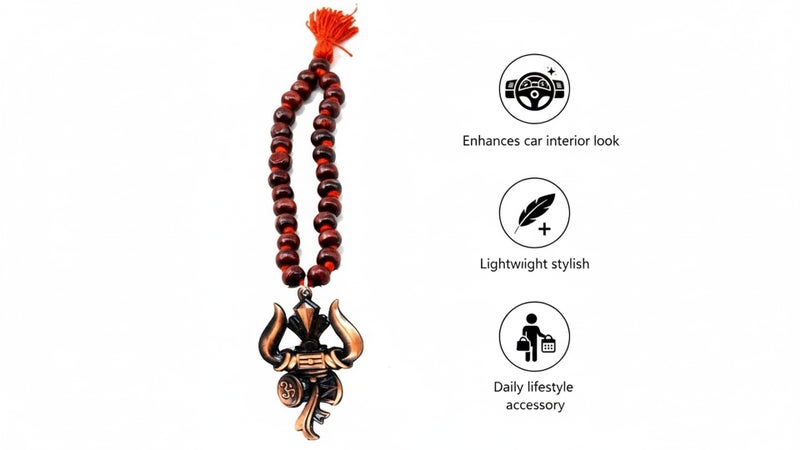 AFH Metal Antique Copper Quality Lord Shiva Trishul Damru Om Car Mirror Charm Decorative Hanging Ornament Dream Catcher Positive Vibes Balcony, Gift, Vehicle, Wind Chimes - Image 3