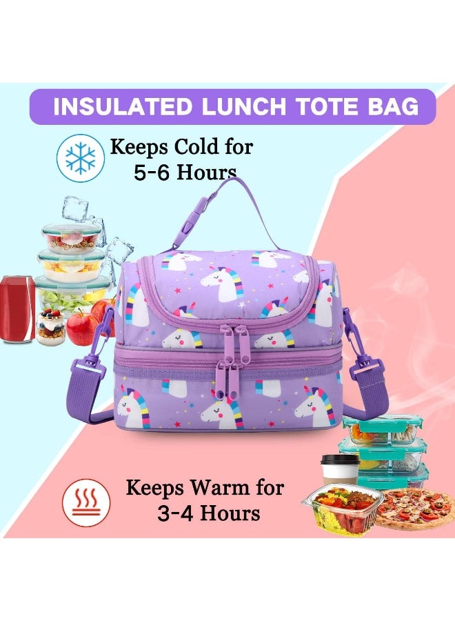 VASCHY Lunch Box Bag Kids, Insulated Two Compartments Cooler Bags Girls/Women w Shoulder Strap for School,Daycare,Kindergarten,Picnic Unicorn - Image 3