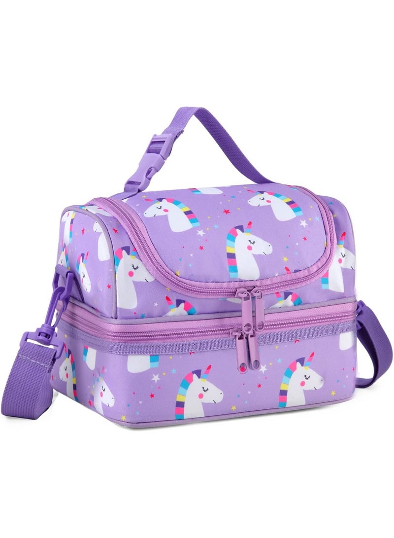 VASCHY Lunch Box Bag Kids, Insulated Two Compartments Cooler Bags Girls/Women w Shoulder Strap for School,Daycare,Kindergarten,Picnic Unicorn - Image 1