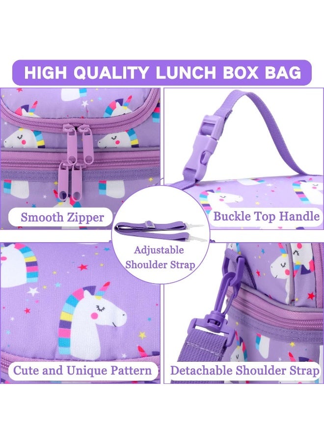 VASCHY Lunch Box Bag Kids, Insulated Two Compartments Cooler Bags Girls/Women w Shoulder Strap for School,Daycare,Kindergarten,Picnic Unicorn - Image 5