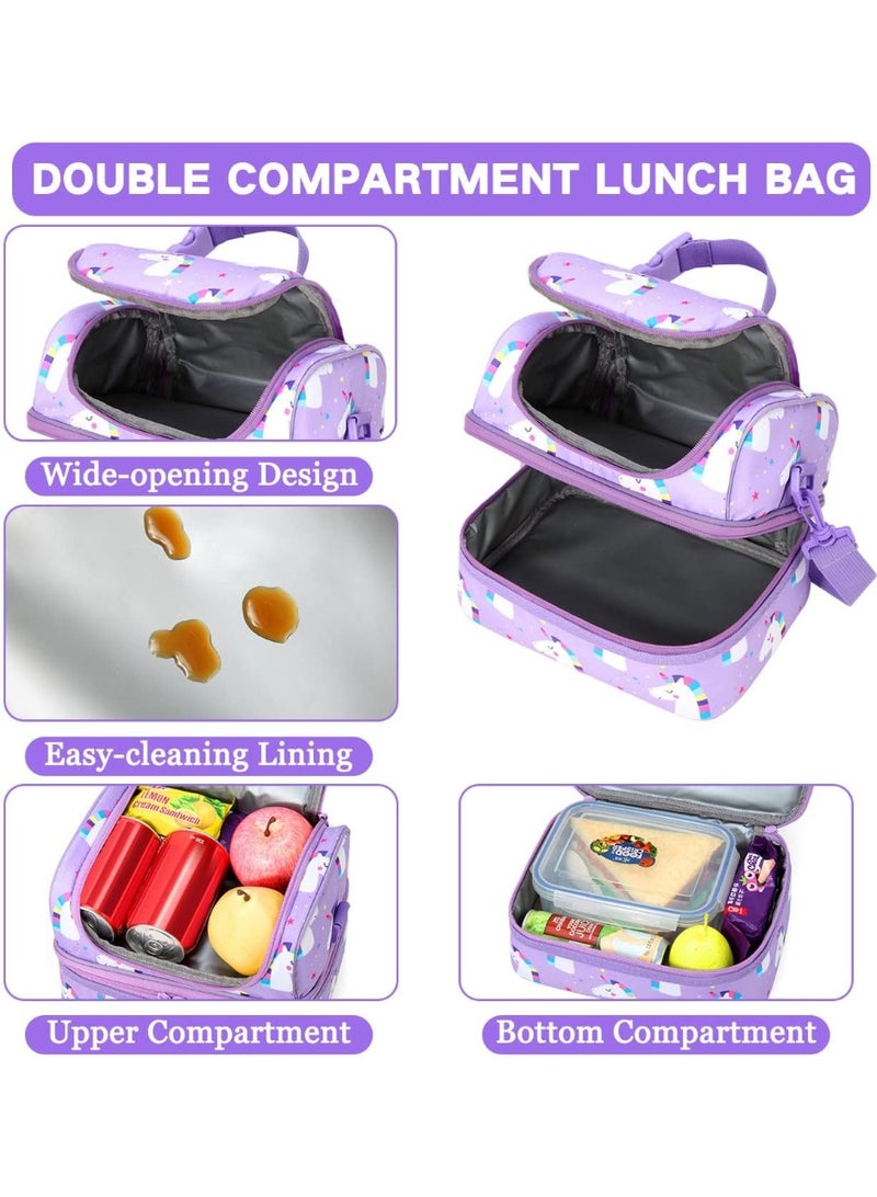 VASCHY Lunch Box Bag Kids, Insulated Two Compartments Cooler Bags Girls/Women w Shoulder Strap for School,Daycare,Kindergarten,Picnic Unicorn - Image 4