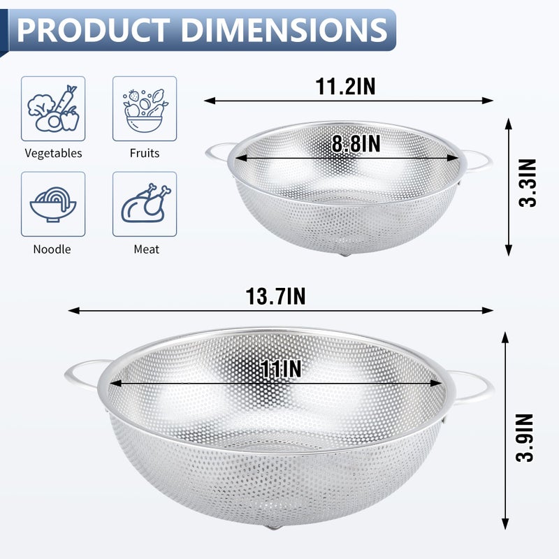 Gulex Colander Stainless Steel 3-Quart, Metal Strainer with Base, Strainer for Kitchen Food, Dishwasher Safe - Image 2