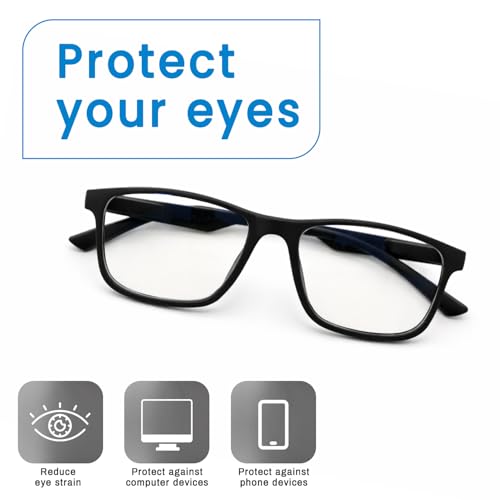 RAYBLOC UV Protection Glasses Blue Cut Blocking Harmful Rays Glasses for Men & Women Zero Power Computer Specs Eye Protection Lightweight Frame with Case & Cleaning Cloth (Black, Matte) - Image 3