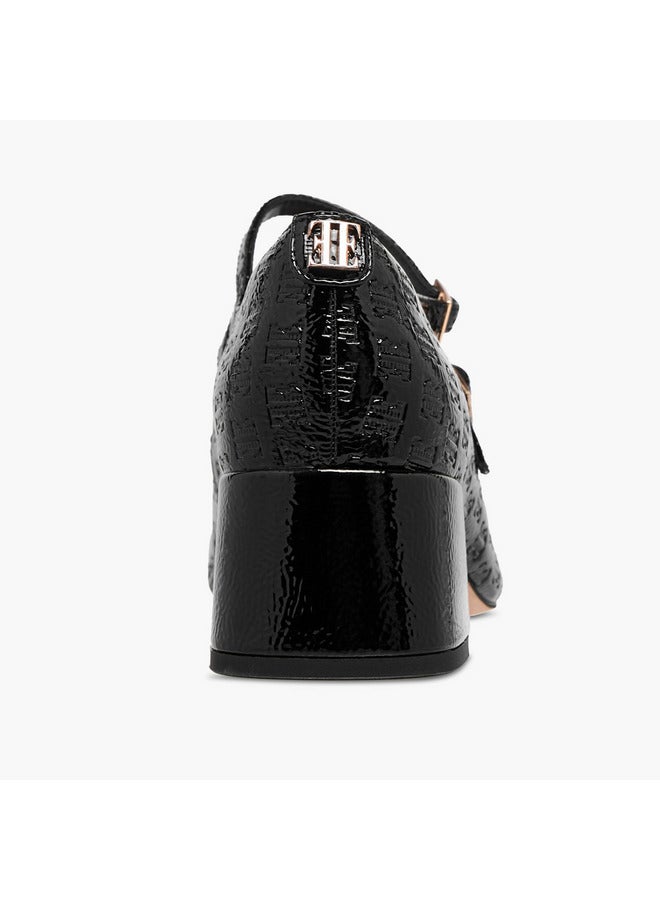 ELLE Women's Logo Embossed Block Heel Shoes with Double Buckle Closure - Image 5