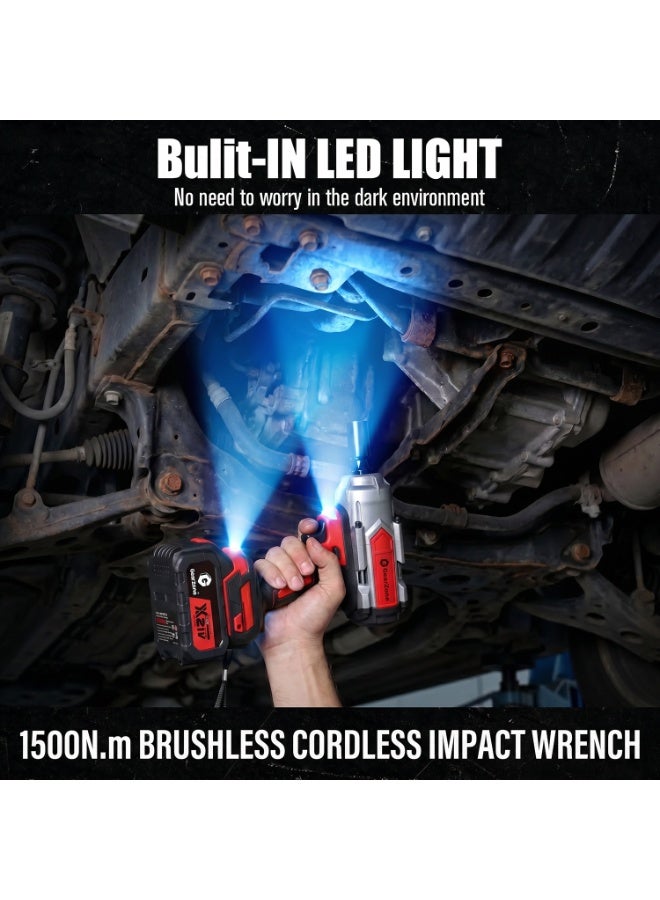 GearZone Cordless Impact Wrench, 1500N.m (1106Ft-lbs) 1/2" High Torque 1/2 Impact Gun with 21V 2x4.0AH Batteries, Fast Charger & 5 Sockets, 3000RPM Brushless Impact Driver for Home Car Truck Tires-Red - Image 4