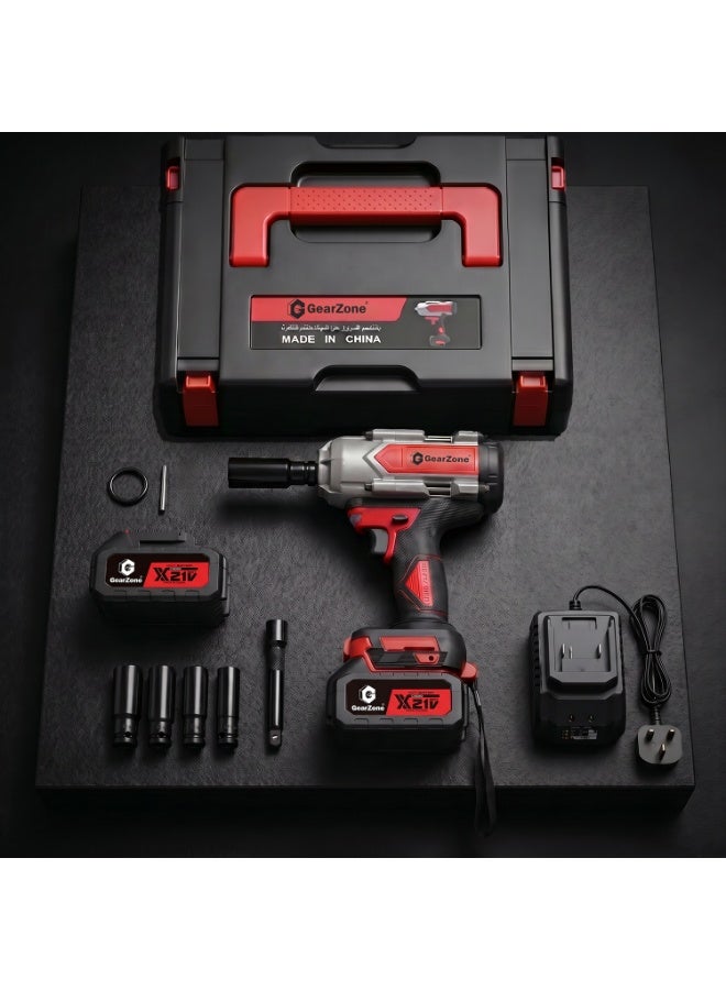 GearZone Cordless Impact Wrench, 1500N.m (1106Ft-lbs) 1/2" High Torque 1/2 Impact Gun with 21V 2x4.0AH Batteries, Fast Charger & 5 Sockets, 3000RPM Brushless Impact Driver for Home Car Truck Tires-Red - Image 2