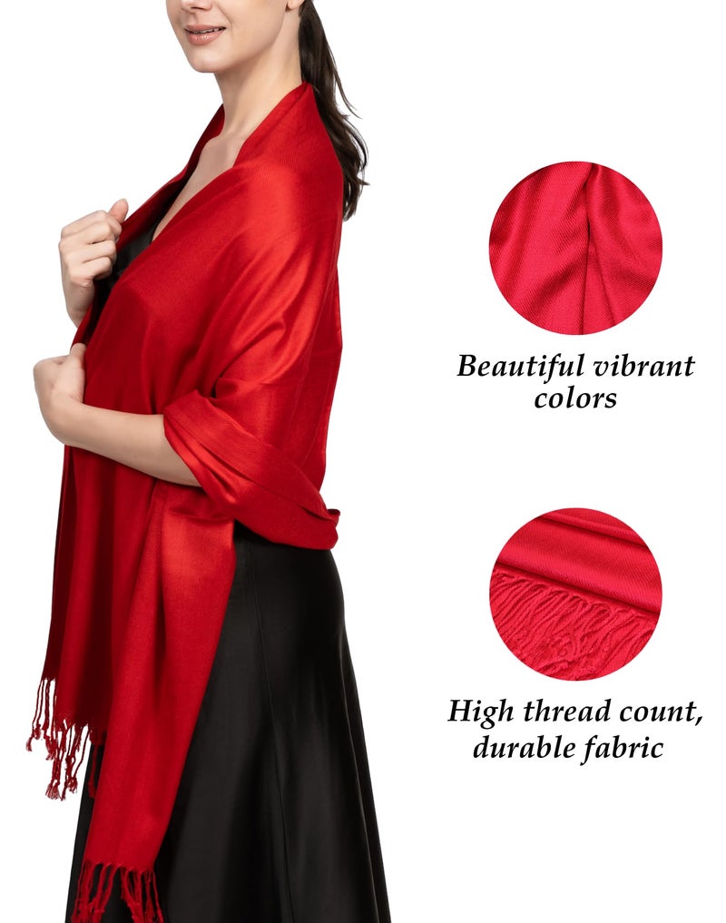 Achillea Soft Silky Pashmina Scarf for Women – Shawl Wrap for Evening Dresses, Bridesmaids, Weddings & Everyday Wear (Red) - Image 4