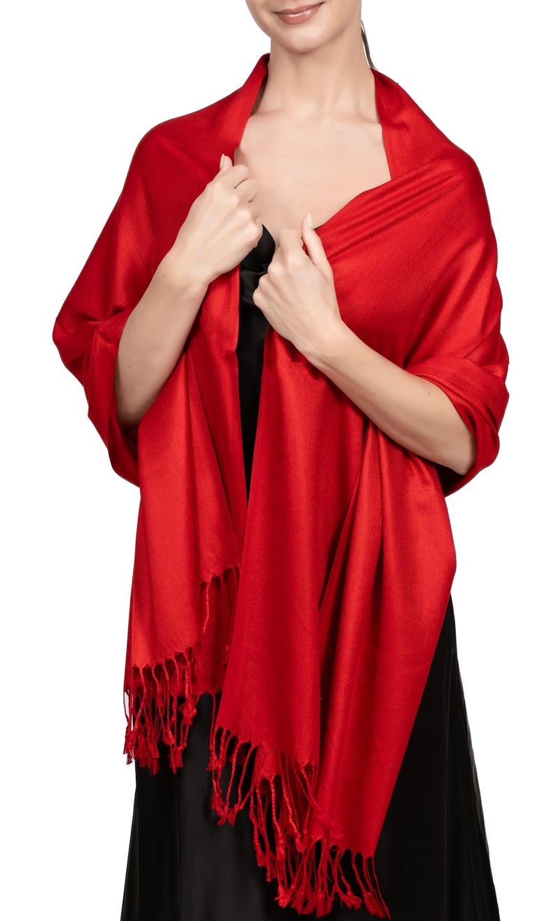 Achillea Soft Silky Pashmina Scarf for Women – Shawl Wrap for Evening Dresses, Bridesmaids, Weddings & Everyday Wear (Red) - Image 5