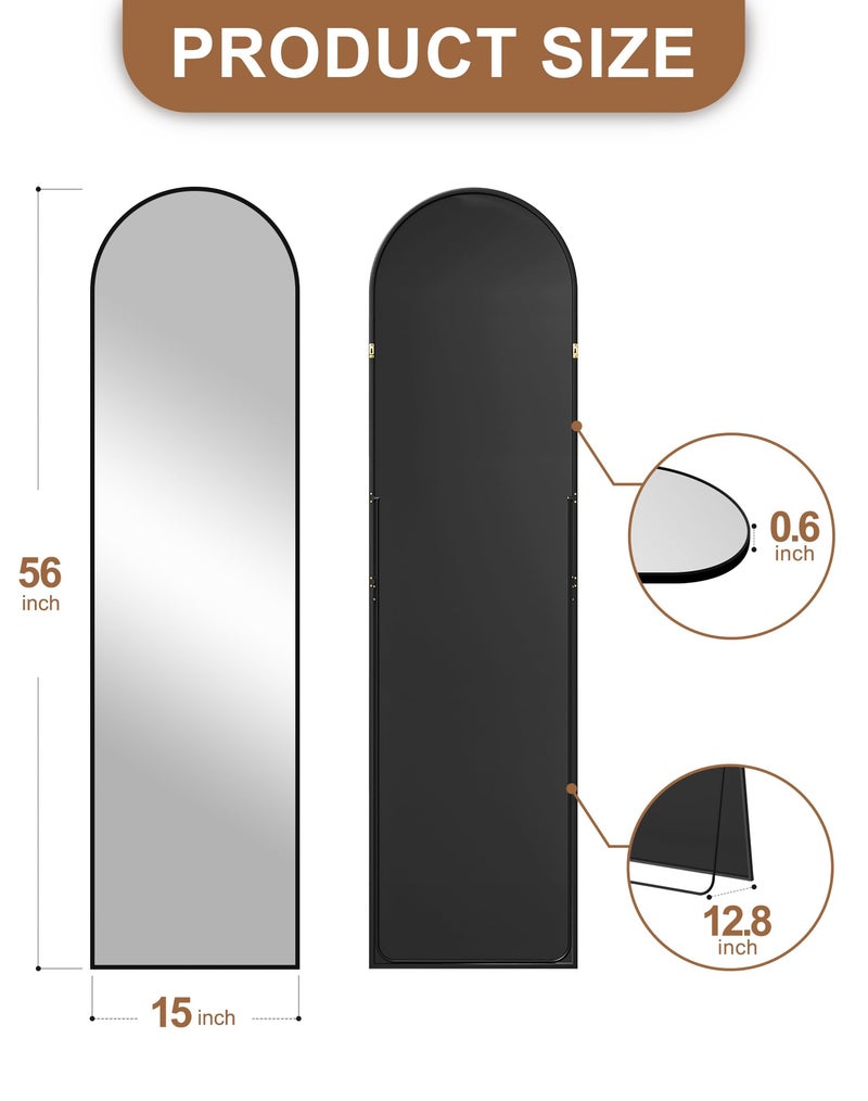 Delma Arched Mirror Full Length,Standing Mirror Full Body,Large Floor with Stand for Wall Entryway Door Bedroom Bathroom Living Room - Image 5